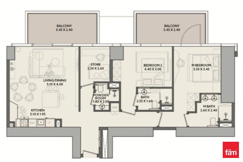 Appartement à Downtown Dubai (Downtown Burj Dubai), Dubai, 2 chambres, 129.1 m², № 90379