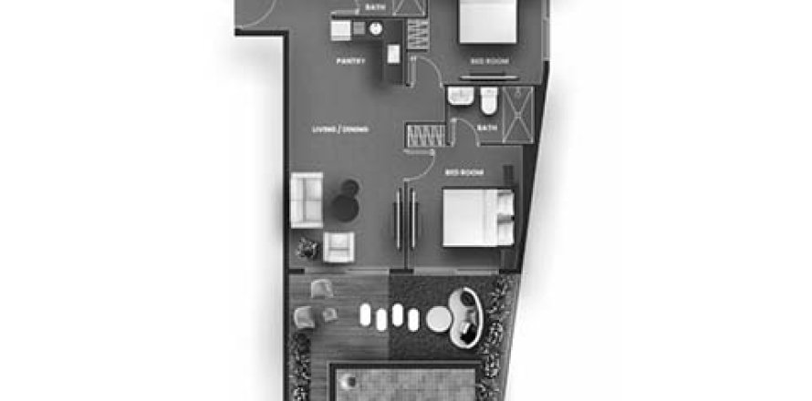 Plano de Apartamento de 2 dormitorios «2BR-6» en VINCITORE AQUA FLORA