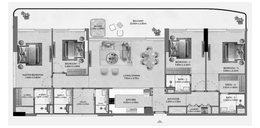 Appartement à Hermina by Casagrand à Dubai, 4 chambres, 233.65 m², № 109677