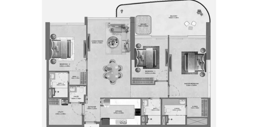Appartement à Hermina by Casagrand à Dubai, 3 chambres, 159.61 m², № 109676