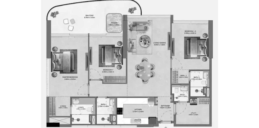 Appartement à Hermina by Casagrand à Dubai, 3 chambres, 157.56 m², № 109675