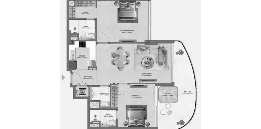 Appartement à Hermina by Casagrand à Dubai, 2 chambres, 110.37 m², № 109680