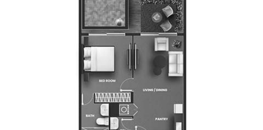 1 bedroom Apartment floor plan «1BR-4» in VINCITORE AQUA FLORA