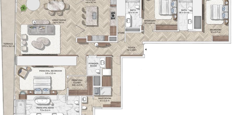 Apartamento en Mr.C Residences Downtown en City Walk, 3 dormitorios, 288 m², № 31487