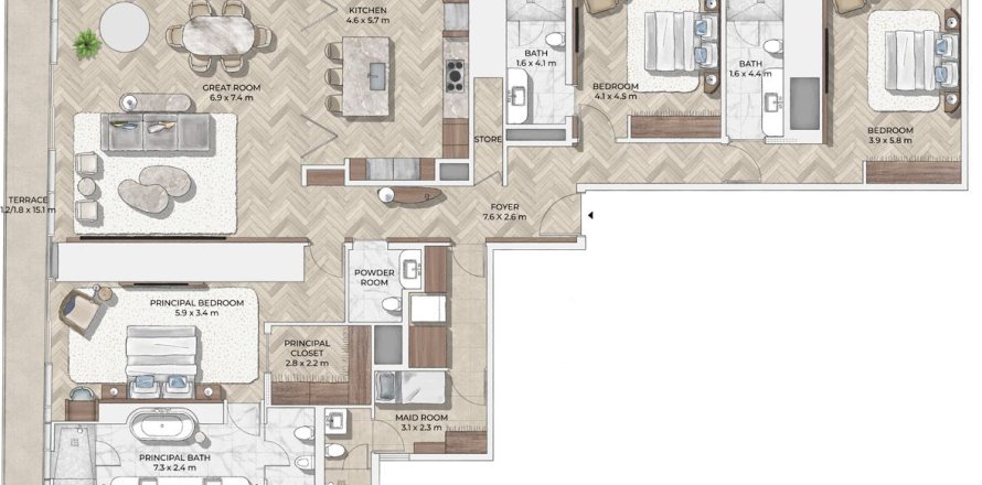 Apartamento en Mr.C Residences Downtown en City Walk, 3 dormitorios, 280 m², № 31486