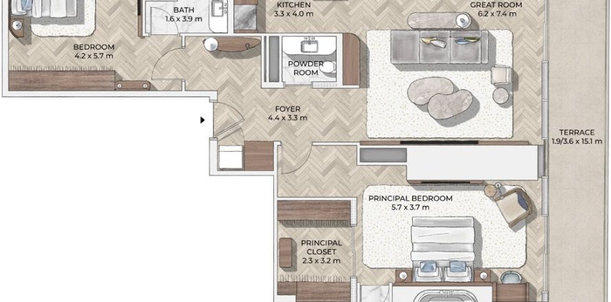 Apartamento en Mr.C Residences Downtown en City Walk, 2 dormitorios, 212 m², № 31483