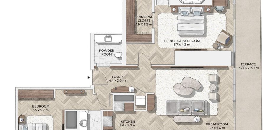 Apartamento en Mr.C Residences Downtown en City Walk, 2 dormitorios, 209 m², № 31485