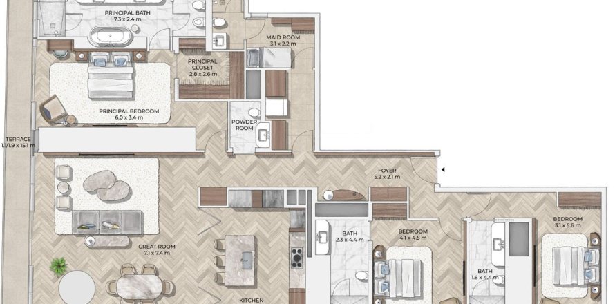 Apartamento en Mr.C Residences Downtown en City Walk, 3 dormitorios, 288 m², № 31488