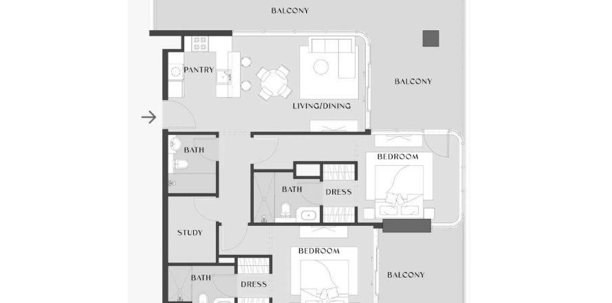 Квартира в Chelsea Gardens в Аль-Сатве, Дубай, 2 спальни, 136.1м², № 31441