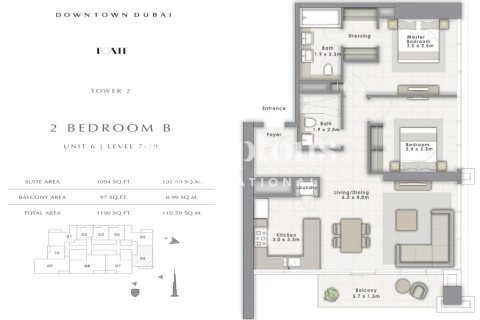 Apartment in Downtown Dubai (Downtown Burj Dubai), Dubai 2 bedrooms, 110.58058284 sq.m. № 111968 - photo 5