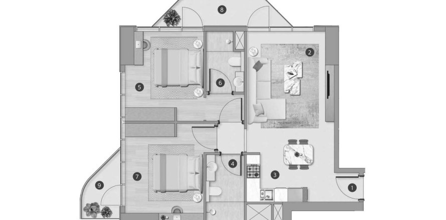 Apartment in Flora Shore Beachfront Residences in Dubai 2 bedrooms, 91.6 sq.m. № 59993