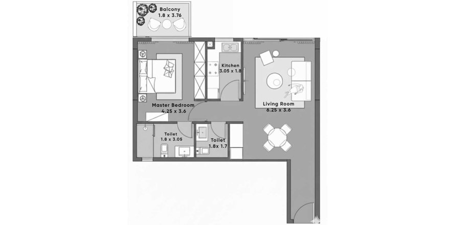 Квартира в Dream Life Residence в Дубае, 1 спальня, 75м², № 98001