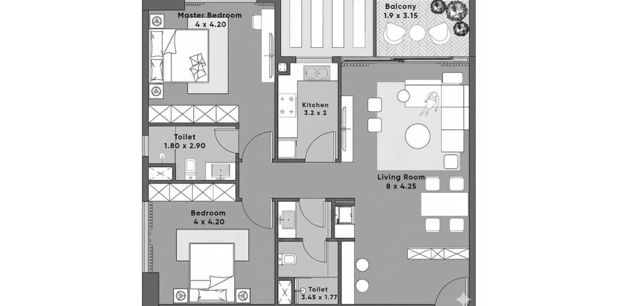 Квартира в Dream Life Residence в Дубае, 2 спальни, 103м², № 98008