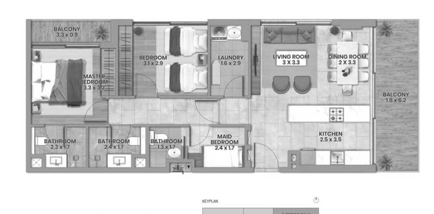 Apartamento en Elemental 22 en Al Satwa, 2 dormitorios, 102.1 m², № 31445