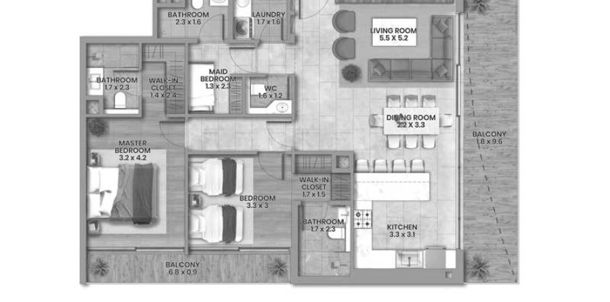 Квартира в Elemental 22 в Аль-Сатве, 2 спальни, 132.66м², № 31444