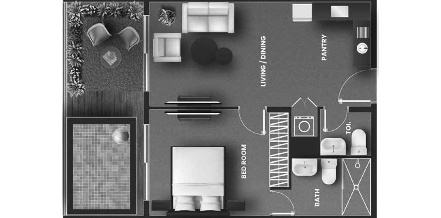 1 bedroom Apartment floor plan «1BR-5» in VINCITORE AQUA FLORA