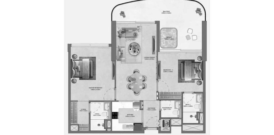 Appartement à Hermina by Casagrand à Dubai, 2 chambres, 115.2 m², № 109682
