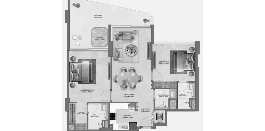 Appartement à Hermina by Casagrand à Dubai, 2 chambres, 112.69 m², № 109671