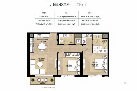 Appartement à Town Square, Dubai, 2 chambres, 88.91 m², № 123598 - photo 10
