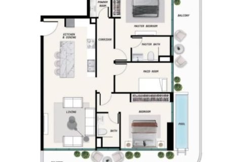 Apartment in Ocean Pearl in Dubai 1 bedroom № 103921 - photo 3
