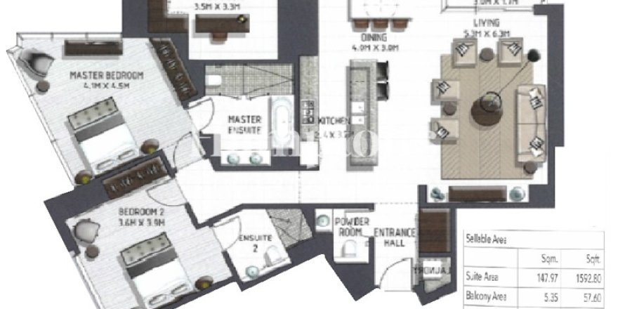 شقة في Vida Residence Downtown, وسط مدينة دبي, دبي 2 غرف نوم, 152.361 م² رقم 84483