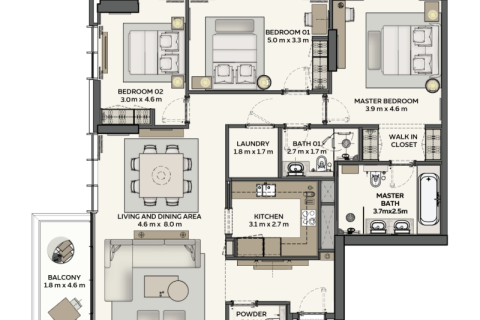 Apartment in Dubai 1 bedroom, 139 sq.m. № 92590 - photo 5