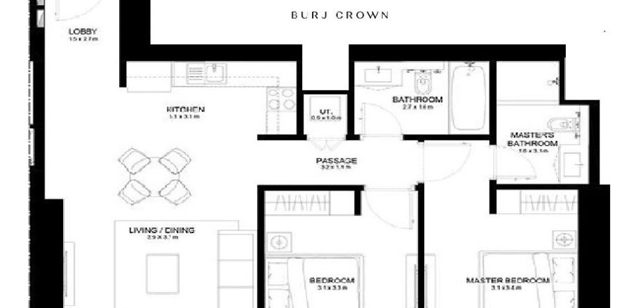 Apartment in Burj Crown, Downtown Dubai (Downtown Burj Dubai), Dubai 2 bedrooms, 93.3675 sq.m. № 139321