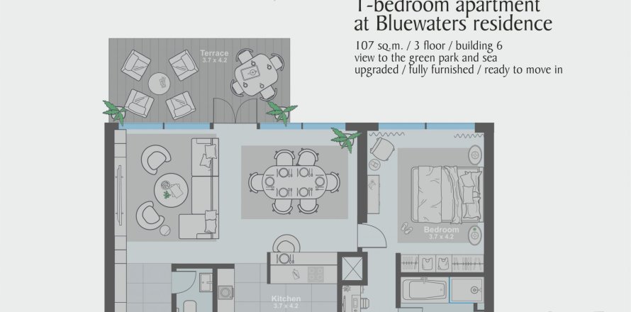 Apartment in Bluewaters Residences, Bluewaters, Dubai 1 bedroom, 107 sq.m. № 10435