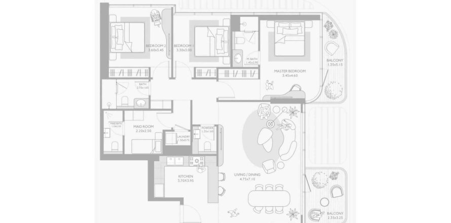 Квартира в Isla Private Residences в Дубае, 3 спальни, 142м², № 99215