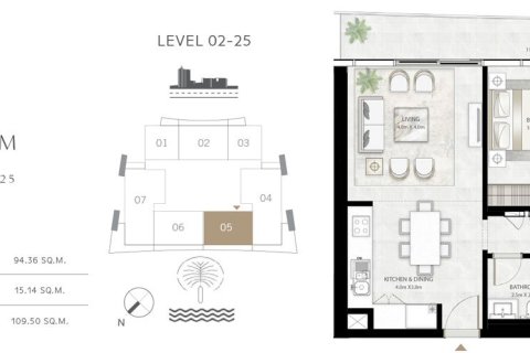 Apartamento en BEACH VISTA en EMAAR Beachfront, Dubai Harbour, Dubai, 1 dormitorio, 67 m², № 103987 - foto 9