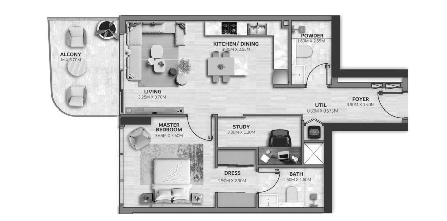 Appartement à Vedaire Residences à Meydan, Dubai, 1 chambre, 77 m², № 47406