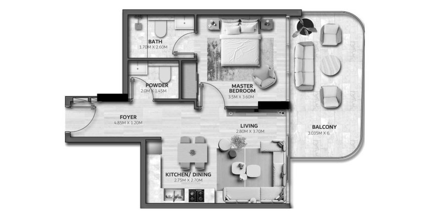 Appartement à Vedaire Residences à Meydan, Dubai, 1 chambre, 59 m², № 47405