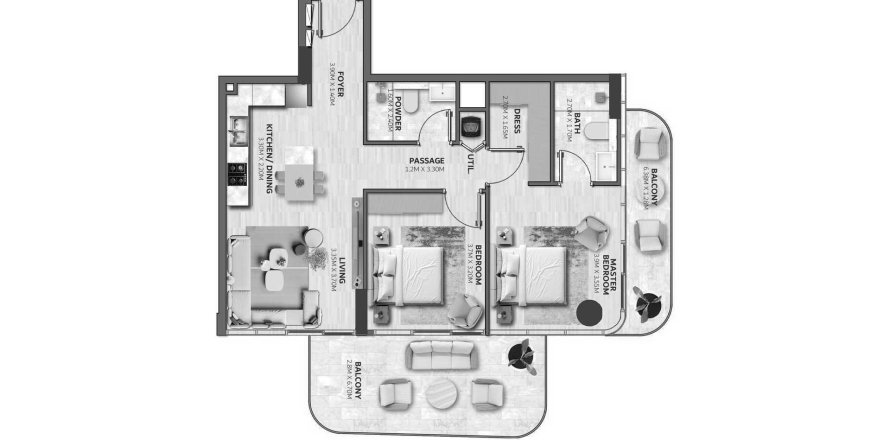 Appartement à Vedaire Residences à Meydan, Dubai, 2 chambres, 94 m², № 47407