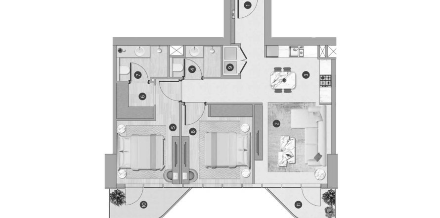 Apartment in Flora Shore Beachfront Residences in Dubai 2 bedrooms, 94.9 sq.m. № 59994