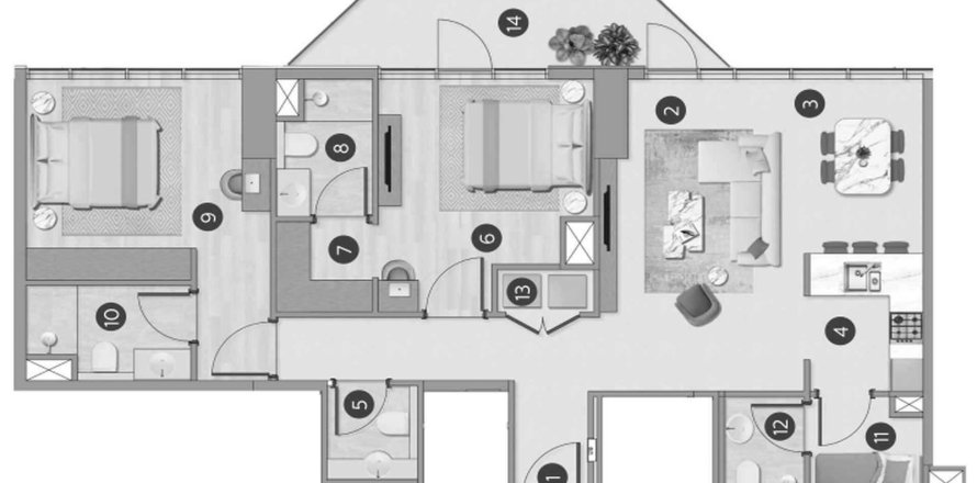 Apartment in Flora Shore Beachfront Residences in Dubai 2 bedrooms, 119.3 sq.m. № 59996