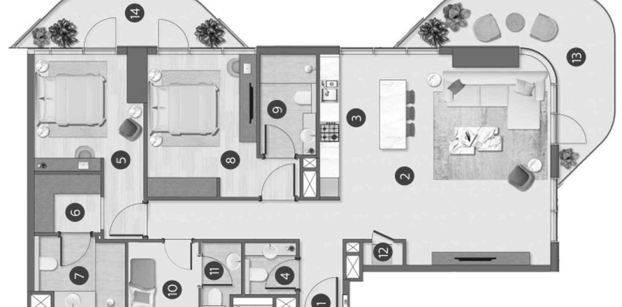 Apartment in Flora Shore Beachfront Residences in Dubai 2 bedrooms, 119.3 sq.m. № 59997