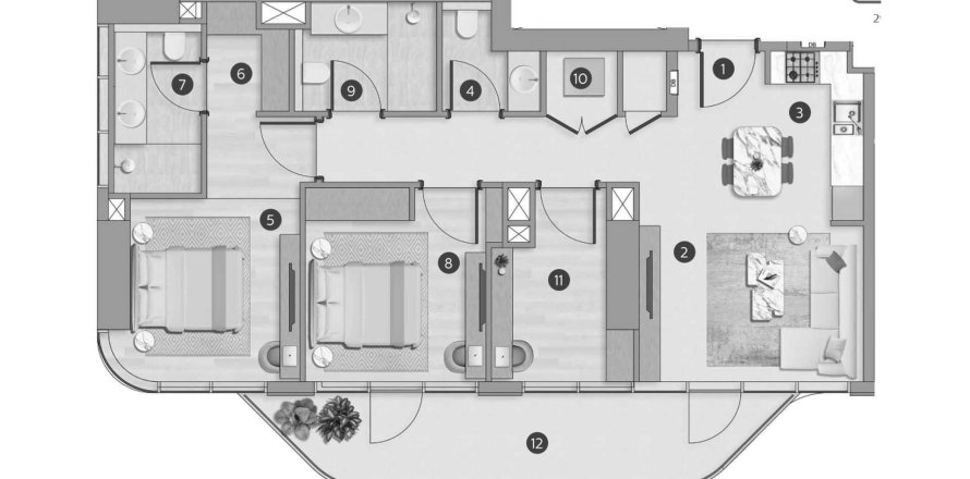 Apartment in Flora Shore Beachfront Residences in Dubai 2 bedrooms, 106.9 sq.m. № 59995