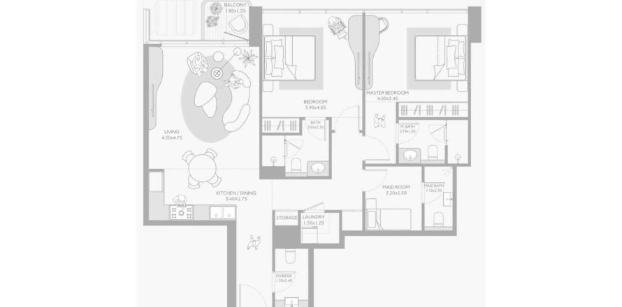 Квартира в Isla Private Residences в Дубае, 2 спальни, 114м², № 99214
