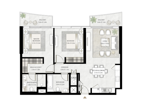 Apartment in BEACH VISTA TOWER 2 in EMAAR Beachfront, Dubai 2 bedrooms, 107 sq.m. № 31060 - photo 8